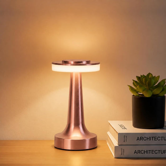 SpaceOra Rose Gold Metal LED Table Lamp Rechargeable with touch sensor