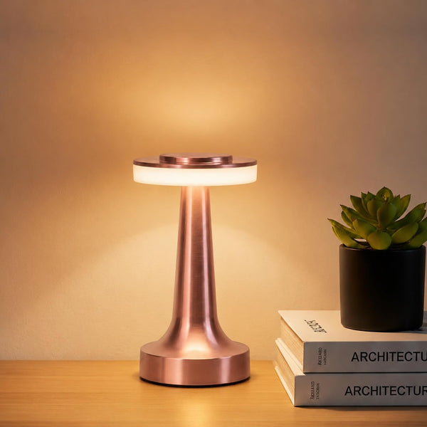SpaceOra Rose Gold Metal LED Table Lamp Rechargeable with touch sensor