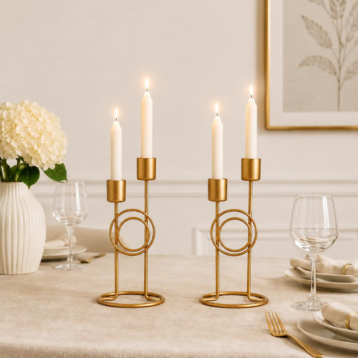 Modern Iron Double Candle Holder Set of 2