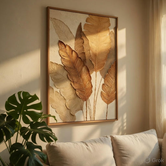 Ora'luxe Minimalist Botanical Leaf Wall Painting with Natural Color Synthetic Frame
