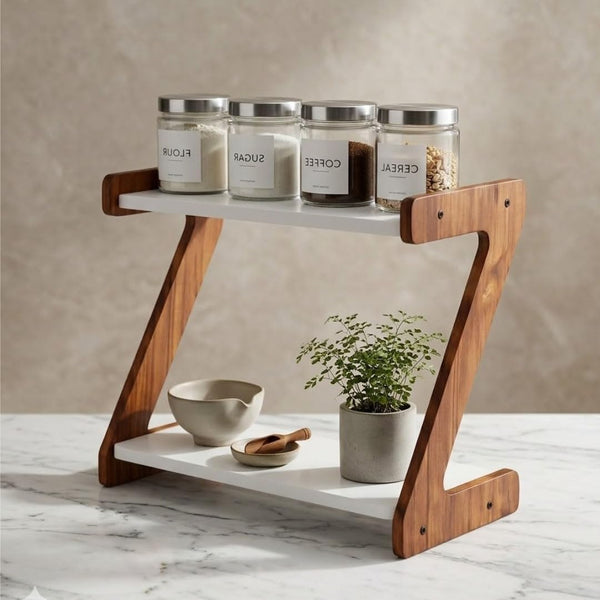 Countertop Spice Storage Kitchen Organiser (Brown and White)