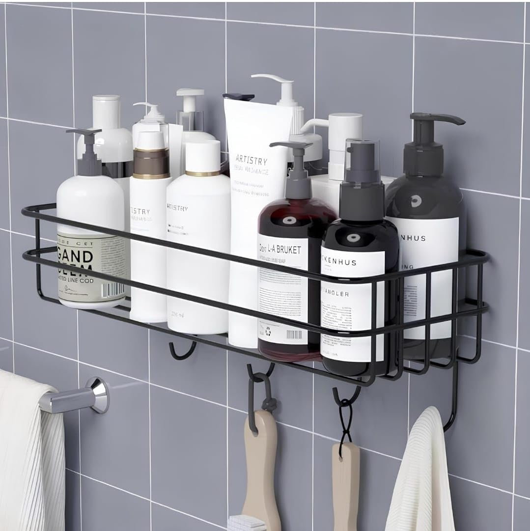 SpaceOra Self-Adhesive Bathroom Shelf with Hooks