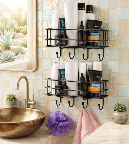 SpaceOra Self-Adhesive Bathroom Shelf with Hooks