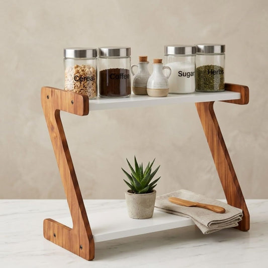 Countertop Spice Storage Kitchen Organiser (Brown and White)