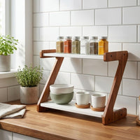 Countertop Spice Storage Kitchen Organiser (Brown and White)