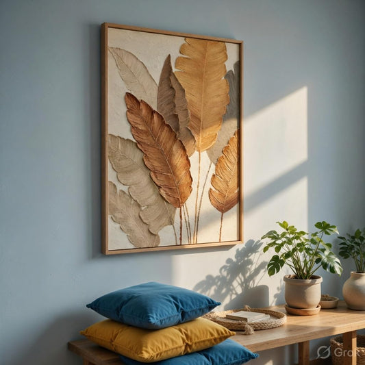 Ora'luxe Minimalist Botanical Leaf Wall Painting with Natural Color Synthetic Frame