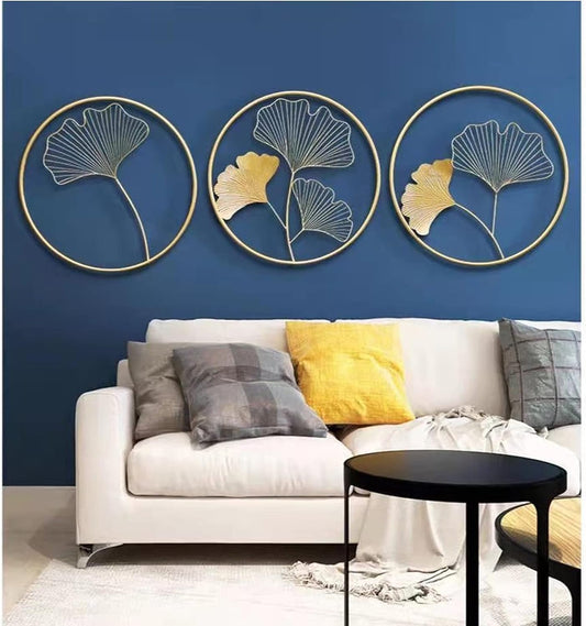 SpaceOra Metal Ginkgo Leaf Wall Art Set of 3 for Home Decor