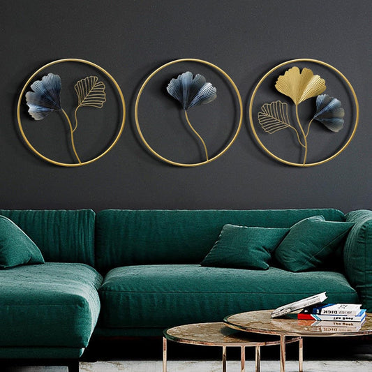 SpaceOra Metal Ginkgo Leaf Wall Art Set of 3 for Home Decor