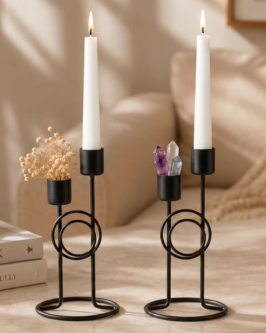 Modern Iron Double Candle Holder Set of 2