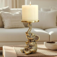 SpaceOra's Aluminium Elephant Pillar Candle Holder Statue