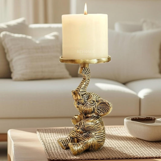 SpaceOra's Aluminium Elephant Pillar Candle Holder Statue