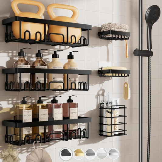 SpaceOra's Stainless Steel Shower Caddy 6-Pack for Bathroom & Home Decor