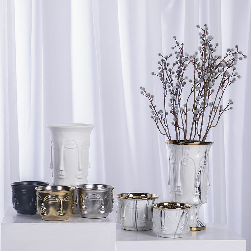 Electroplating Vase Ceramic Flower Pot Art Face Vase